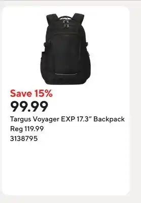 Staples Targus Voyager EXP 17.3 Backpack offer