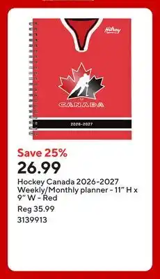 Staples Hockey Canada 2026-2027 Weekly/Monthly planner - 11 H x 9 W - Red offer