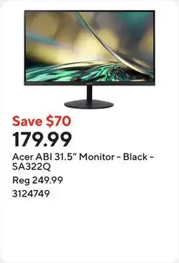 Staples Acer ABI 31.5 Monitor - Black - SA322Q offer