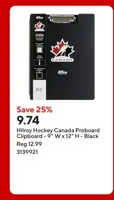 Staples Hilroy Hockey Canada Proboard Clipboard - 9 W x 12 H - Black offer