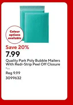 Staples Quality Park Poly Bubble Mailers With Redi-Strip Peel Off Closure - 11 L x 8.25 W - Teal offer