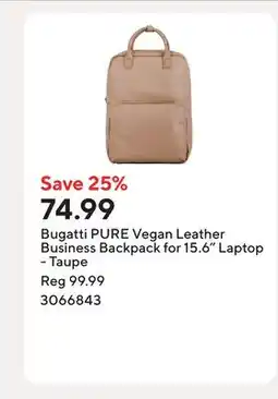 Staples Bugatti PURE Vegan Leather Business Backpack for 15.6 Laptop - Taupe offer