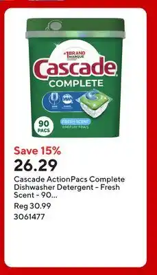 Staples Cascade ActionPacs Complete Dishwasher Detergent - Fresh Scent offer