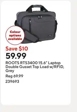 Staples ROOTS RTS3400 15.6 Laptop Double Gusset Top Load w/RFID, Grey offer