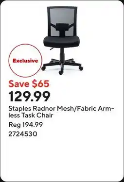 Staples Staples Radnor Mesh/Fabric Armless Task Chair offer