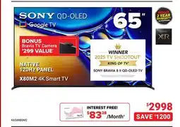 Visions Electronics SONY 65 NATIVE 120Hz PANEL X80M2 4K Smart TV offer