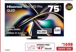 Visions Electronics Hisense Mini LED Pro 75 QLED U88QG 4K Smart TV offer