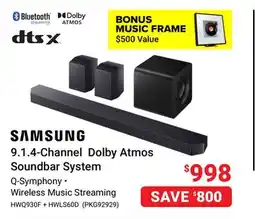 Visions Electronics Samsung 9.1.4-Channel Dolby Atmos Soundbar System offer