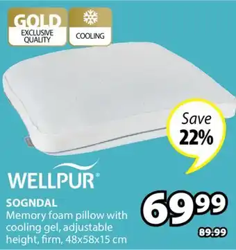 JYSK WELLPUR SOGNDAL Memory foam pillow with cooling gel offer