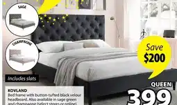 JYSK KOVLAND Bed frame with button-tufted black velour headboard offer