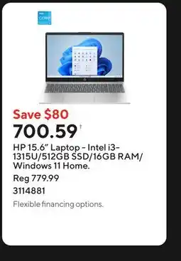 Staples HP 15.6 Laptop - Intel i3-1315U/512GB SSD/16GB RAM/Windows 11 Home offer