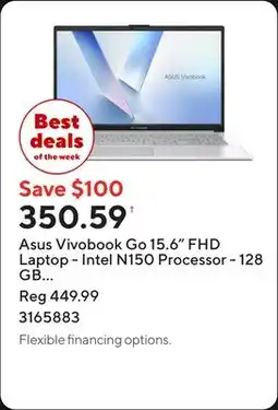 Staples Asus Vivobook Go 15.6 FHD Laptop - Intel N150 Processor - 128 GB UFS - 4 GB RAM - Windows 11 offer