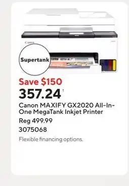 Staples Canon MAXIFY GX2020 All-In-One MegaTank Inkjet Printer offer