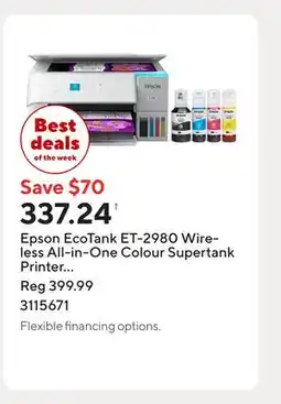 Staples Epson EcoTank ET-2980 Wireless All-in-One Colour Supertank Printer - White offer