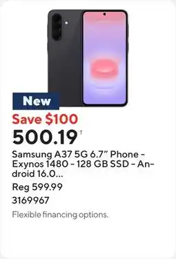 Staples Samsung A37 5G 6.7 Phone - Exynos 1480 - 128 GB SSD - Android 16.0 - Charcoal offer