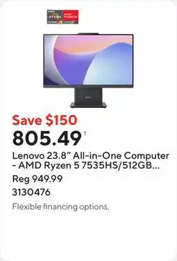 Staples Lenovo 23.8 All-in-One Computer - AMD Ryzen 5 7535HS/512GB SSD/16GB RAM/Windows 11 Home offer