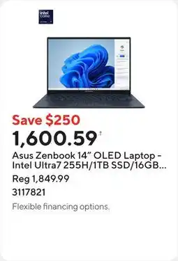 Staples Asus Zenbook 14 OLED Laptop - Intel Ultra7 255H/1TB SSD/16GB RAM/Windows 11 Home offer