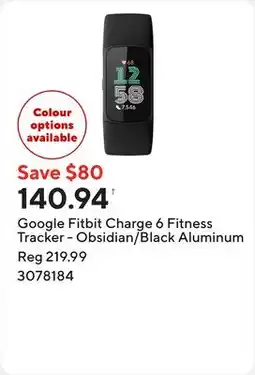 Staples Google Fitbit Charge 6 Fitness Tracker - Obsidian/Black Aluminum offer