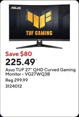 Staples Asus TUF 27 QHD Curved Gaming Monitor - VG27WQ3B offer