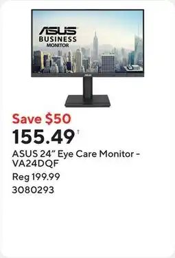 Staples ASUS 24 Eye Care Monitor - VA24DQF offer