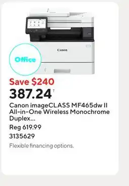 Staples Canon imageCLASS MF465dw II All-in-One Wireless Monochrome Duplex Laser Printer - White offer