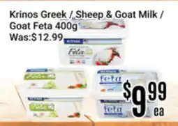 Nations Fresh Foods Krinos Greek / Sheep & Goat Milk / Goat Feta offer