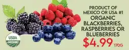 Fiesta Farms PRODUCT OF MEXICO OR USA #1 ORGANIC BLACKBERRIES, RASPBERRIES OR BLUEBERRIES offer