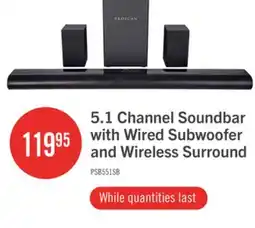 The Brick 5.1 CH Bluetooth Soundbar with Wired Subwoofer and Wireless Surround (PSB551) offer