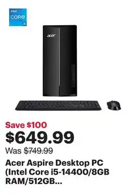 Best Buy Acer Aspire Desktop PC (Intel Core i5-14400/8GB RAM/512GB SSD/Windows 11) - Only at Best Buy offer