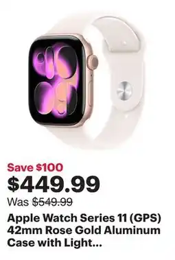 Best Buy Apple Watch Series 11 (GPS) 42mm Rose Gold Aluminum Case with Light Blush Sport Band - Small/Medium offer