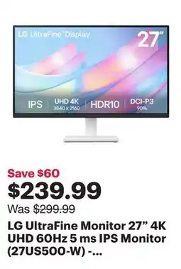Best Buy LG UltraFine Monitor 27 4K UHD 60Hz 5 ms IPS Monitor (27US500-W) - White - Only at Best Buy offer
