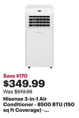 Best Buy Hisense 3-in-1 Air Conditioner - 8500 BTU (150 sq ft Coverage) - 50dB, Remote - White offer