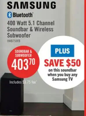 The Brick SAMSUNG B-Series 5.1 Channel Soundbar with Wireless Subwoofer (HW-B750F/ZC) offer