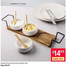 Kitchen Stuff Plus Acacia Tray with Ceramic Bowls Set offer