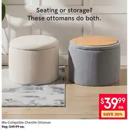 Kitchen Stuff Plus Mia Collapsible Chenille Ottoman offer