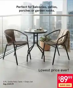 Kitchen Stuff Plus 3 Pc. Emilia Patio Table + Chairs Set offer