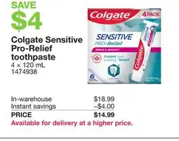 Costco Colgate Sensitive Pro-Relief toothpaste offer