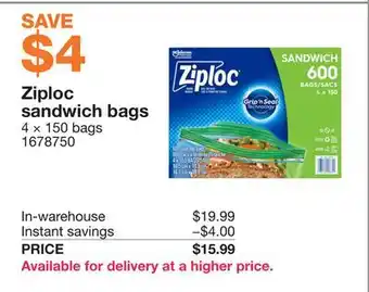 Costco Ziploc sandwich bags offer