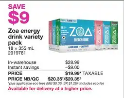 Costco Zoa energy drink variety pack offer