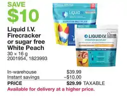 Costco Liquid I.V. Firecracker or sugar free White Peach offer
