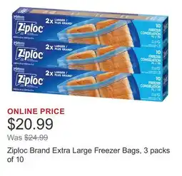 Costco Ziploc Brand Extra Large Freezer Bags, 3 packs of 10 offer