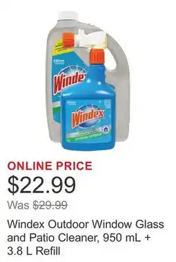 Costco Windex Outdoor Window Glass and Patio Cleaner, 950 mL + 3.8 L Refill offer