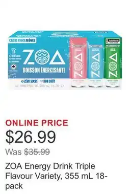 Costco ZOA Energy Drink Triple Flavour Variety, 355 mL 18-pack offer