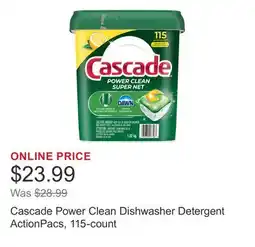 Costco Cascade Power Clean Dishwasher Detergent ActionPacs, 115-count offer