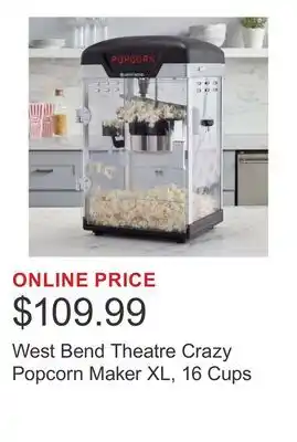 Costco West Bend Theatre Crazy Popcorn Maker XL, 16 Cups offer
