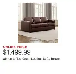Costco Simon Li Top Grain Leather Sofa, Brown offer