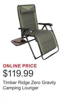Costco Timber Ridge Zero Gravity Camping Lounger offer