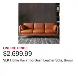 Costco SLK Home Kava Top Grain Leather Sofa, Brown offer