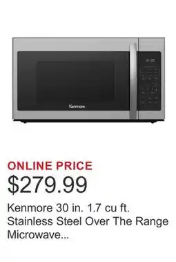 Costco Kenmore 30 in. 1.7 cu ft. Stainless Steel Over The Range Microwave with Auto-Cook Options, 300 CFM offer
