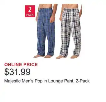 Costco Majestic Men's Poplin Lounge Pant, 2-Pack offer